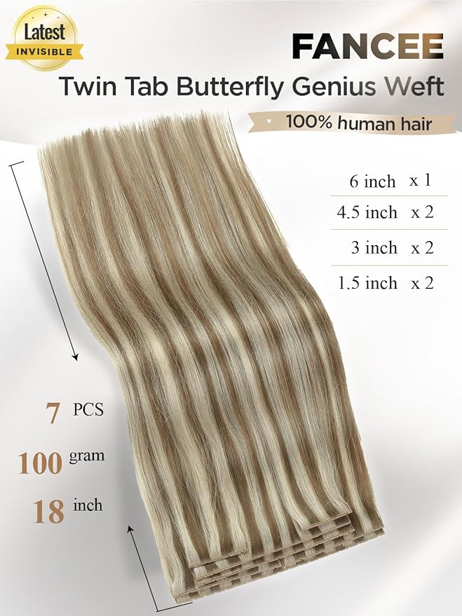 Twin Tab Butterfly Genius Weft Human Hair Extensions Latest Double Invisible Real 100% Remy Human Hair OVO Weft with Micro Bead Simulated Scalp Hair Extensions 100g 7ps 18 Inch 9A/60