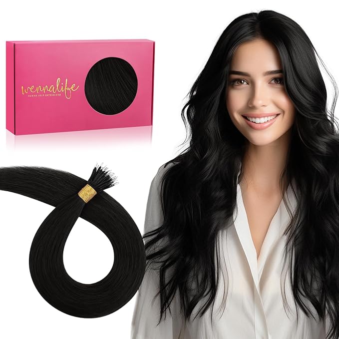 WENNALIFE Nano Bead Hair Extensions Human Hair, 50g 100s 16 Inch Jet BlackReal Human Hair Extensions for Women Invisible Nano Ring Hair Extensions Remy Human Hair Extensiones De Cabello Humano