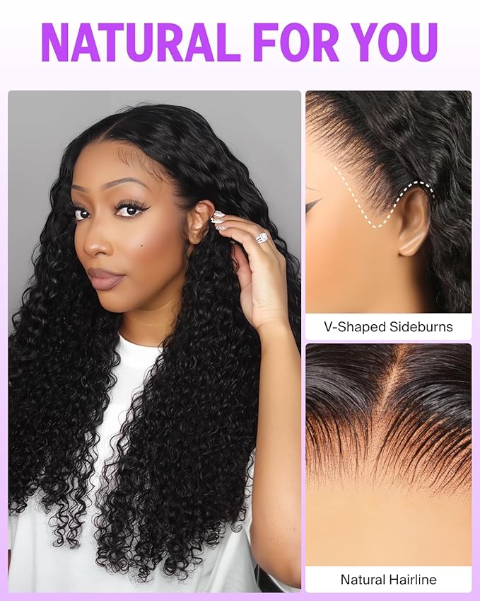 Glueless Deep Wave Lace Front Wigs Human Hair Pre Plucked Pre Cut Upgraded Ear-to-Ear 13x6 HD Frontal Curly Human Hair Wig 220% Density Wear and Go Drawstring Pre Bleached Wig 20 Inch