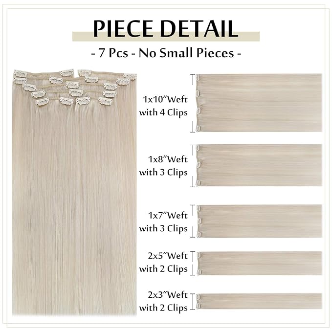 Full Shine Blonde Clip in Hair Extensions for Women Platinum Blonde Hair Extensions Clip in Real Human Hair Full Head Triple Weft 14 Inch 120 G 7 Pcs