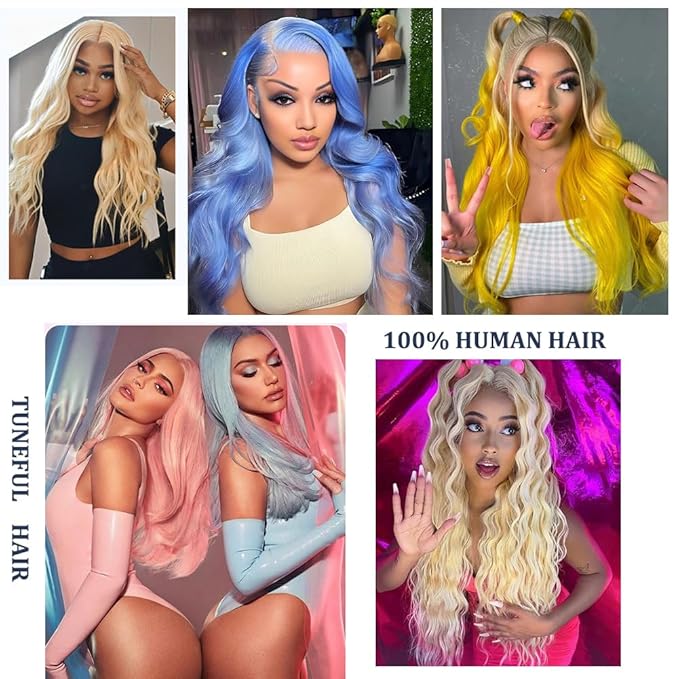 Tuneful 32 inch Long 613 13x6 Lace Front Wig Human Hair 613 HD Lace Frontal Wig Body Wave Blonde Lace Front Wigs Human Hair Pre Plucked with Baby Hair
