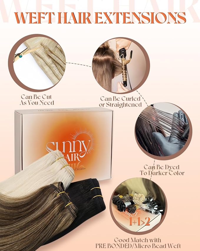 Sunny Hair Weft Hair Extensions Human Hair 22inch Auburn Sew in Hair Extensions Real Human Hair Long Straight Hair Weft Extensions For Women Real Hair Reddish Brown Soft and Comfortable 100g