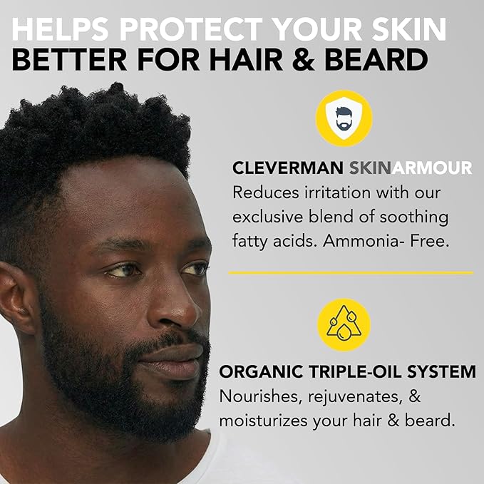 Cleverman Hair & Beard Dye Kit for Men, All-in-One Reusable Mens Hair Color, Natural Gray Coverage, Ammonia-Free Beard Mustache Dye for Men (Jet Black for Black Men, 2 Ounce (Pack of 1))