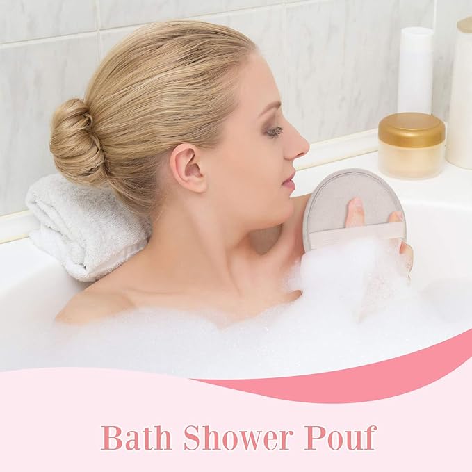 Boao 6 Pcs Bath Shower Pouf Sponge Mesh Pouf Shower Ball Exfoliating Body Sponge Pad Scrubber Glove with Flower Bath Ball (Khaki,Dark Brown,Beige)
