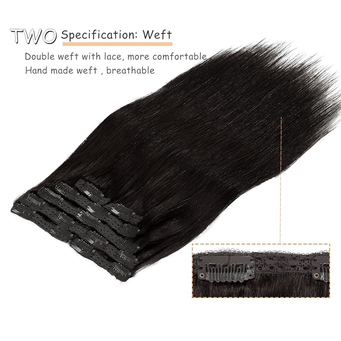 Caliee Clip in Hair Extensions - Human Hair, Dark Brown, Real, Double Weft Lace, 22Inch, 140G, 7PCS