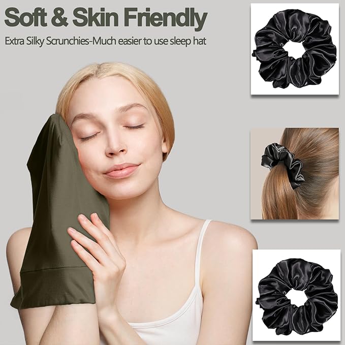 Sleep Cap Bonnet for Sleeping, Adjustable Cooling Ice Silk Lined Hair Bonnets for Natural Curly Braids Beanie Hat Women Men