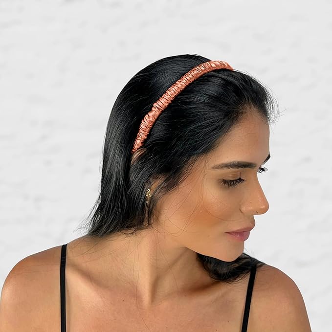 Mulberry Park Silks 100% Pure Silk - 19 Momme Skinny Scrunched Headband, 1 Pack - Prevents Frizz, Reduces Breakage, Gentle On All Hair Types, Hair Accessories - Skinny Scrunched Headband - Copper
