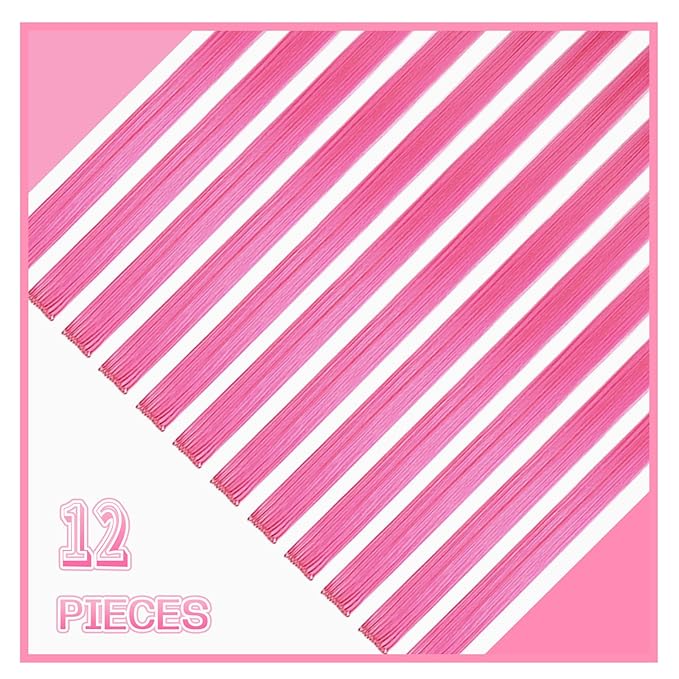 12 PCS Pink Hair Extensions Clip in, 22" Colored Highlights, Synthetic Straight Hair Piece DIY Accessories for Daily Party (PeachRed)