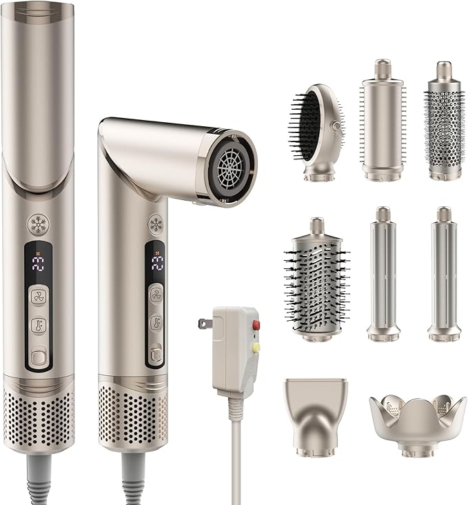 Hot Air Styler & Blow Dryer Brush 8-in-1, Ionic Hair Styler for Volumizing, Curling, Straightening, Fast Drying with Auto-Wrap Curlers, Frizz-Free & No Heat Damage, Ideal Gift for Women