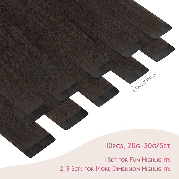 WENNALIFE Tape in Hair Extensions Human Hair Dark Brown Tape in Extensions, 10pcs 30g 26 inch Remy Invisible Tape Ins Straight Colored Soft Real Human Hair Tape in Extensions Refill Set Extensions
