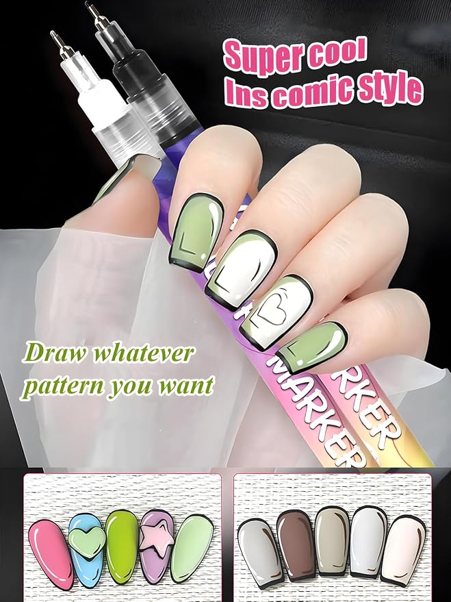 Fine Tips 3D Nail Art Pens, 12 Colors 0.5 MM Nail Marker Pens Nail Point Graffiti Dotting Drawing Painting Liner Pen for Home Salon Quickly Dry Nail Art Christmas Gift