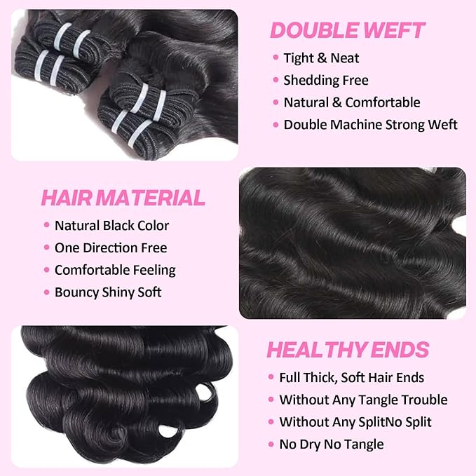12A Body Wave Bundles Human Hair 18 Inch Human Hair Bundles 100% Unprocessed Brazilian Virgin Hair Extensions Quick Weave Natural Colour