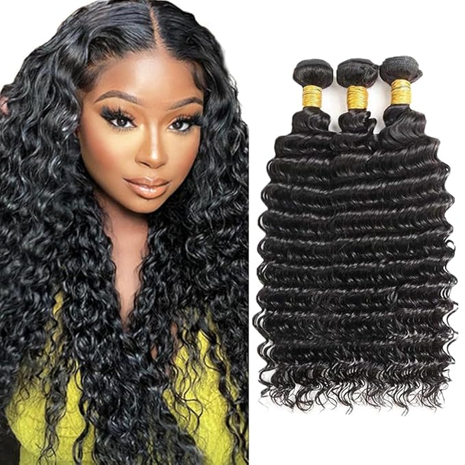 Human Hair Bundles Deep Wave Bundles Human Hair Wet and Wavy Bundle 18 20 22 inch Deep Curly Bundle Natural Black Color 300g
