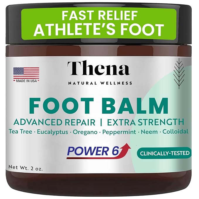 Thena Athletes Foot Cream Extra Strength Herbal Relief with Tea Tree Neem & Menthol, Athletes Foot Treatment Balm for Itchy Dry Cracked Feet, Heels & Toes, Advanced Plant-Based Foot Care