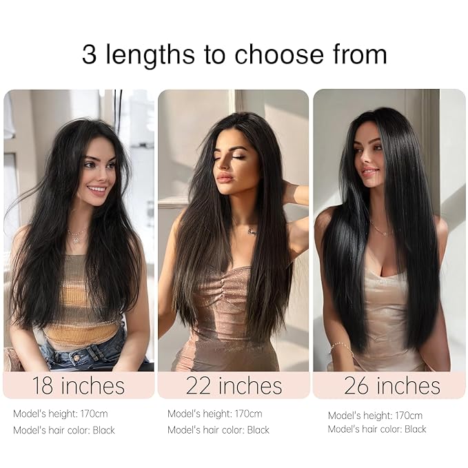 Natural Black Hair Extension Clips 26 Inch Long Invisible Straight Thick Synthetic Clip in Extensions Ins 5PCS Easy Installation Fake Soft Hairpieces for Women Weddings Party Daily Use 8.1 Oz