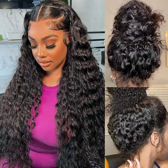 360 Lace Front Wigs Human Hair 220% Density 360 Deep Wave HD Human Hair Wigs Pre Plucked With Baby Hair 360 Brazilian Virgin Water Wave Curly Full Lace Wig for Women 26 Inch Natural Color