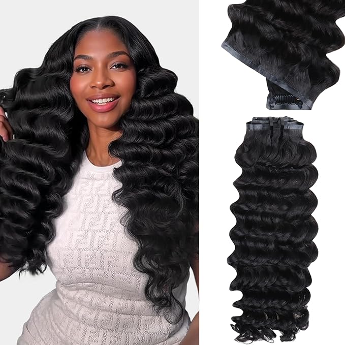 IDN BEAUTY Seamless Clip In Hair Extensions Human Hair Deep Wave Clip ins Virgin Human Hair Seamless Clip Ins For Black Women PU Weft Invisible Edge Thick Soft Hair 110g 7Pcs 18 Inch