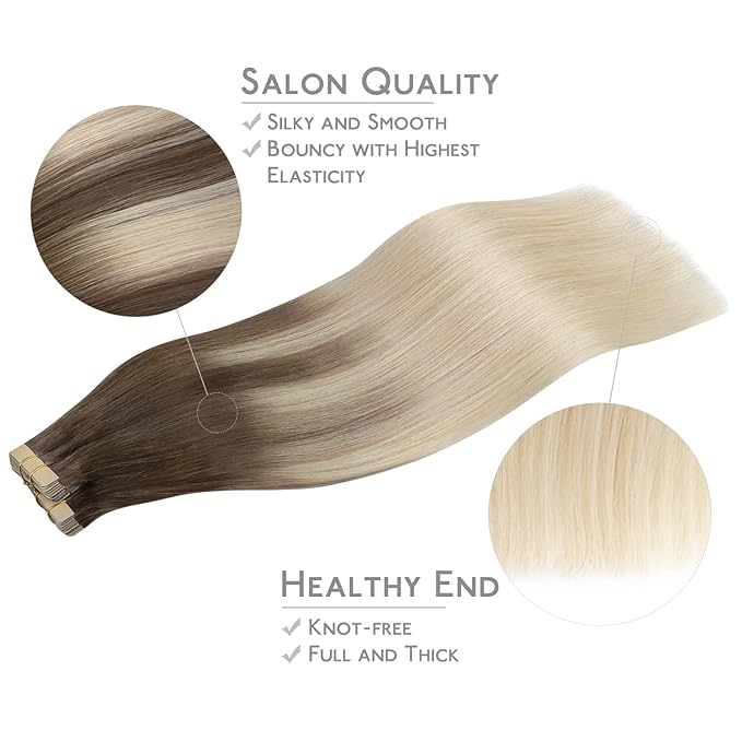 WENNALIFE Tape in Hair Extensions Human Hair, 40pcs 100g 24 inch Ombre Sandy Brown to Platinum Blonde Hair Extensions Real Human Hair Straight Tape in Extensions Invisible Human Hair Extensions