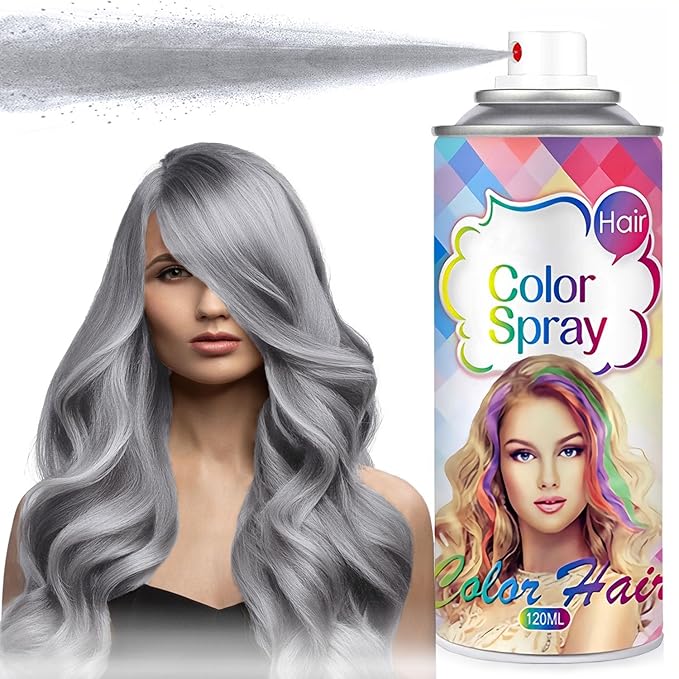 Temporary Hair Color Spray for Kids Women Men, Instant Vivid One-Time Use Hair Color Wax, Washable Natural Hair Spray Hair Strong Style for Christmas Party, Hollowen, Cosplay (Gray, 120ML)