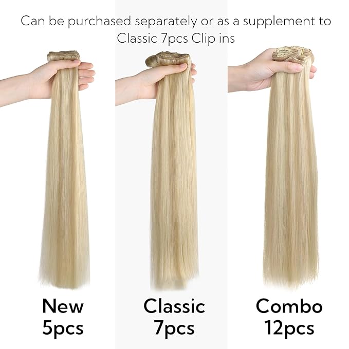 HOTBANANA Real Human Hair Clip in Hair Extensions, 5Pcs 60g 14 Inch Dirty Blonde Mixed Bleach Blonde Straight Remy Clip in Extensions