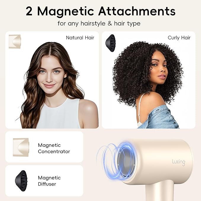Hair Dryer, TurboLux Ionic 200 Million Negative Ions 1500W Fast Drying High Speed Hairdryer with Diffuser, Lightweight, Low Noise Hair Dryers for Women with 110000 RPM Brushless Motor (Cream)