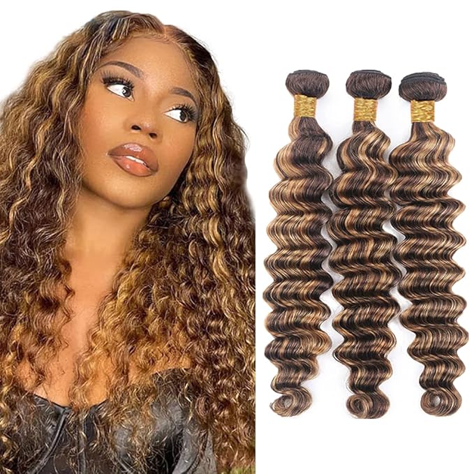 Highlight Bundles Human Hair P4/27 Deep Wave Bundle 26 28 30 Inch Color p427 Deep Wave 3 Bundles Brazilian Unprocessed Virgin Hair Extensions