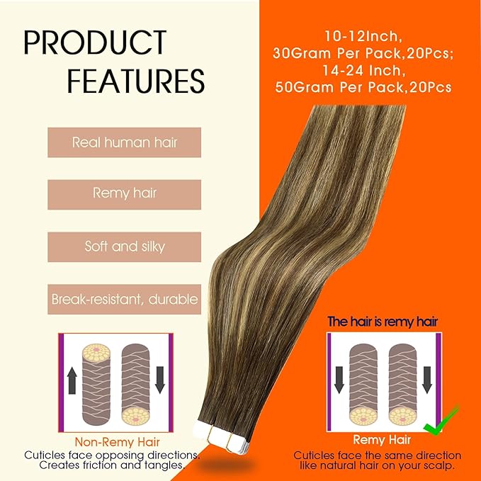 Full Shine Invisible Tape in Hair Extensions Human Hair Color 4 Medium Brown Ombre 24 Blonde And 4 Tape in Extensions 22Inch Remy Skin Weft Seamless Extension 100G 40Pcs