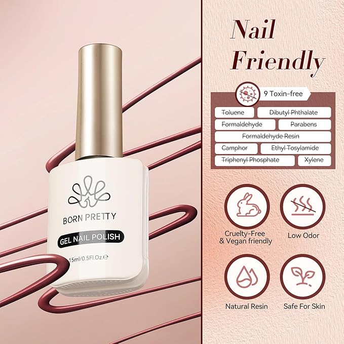 Born Pretty Red Burgundy Gel Nail Polish Dark Wine Red Color Nail Art Design Manicure DIY Salon Home 15ml
