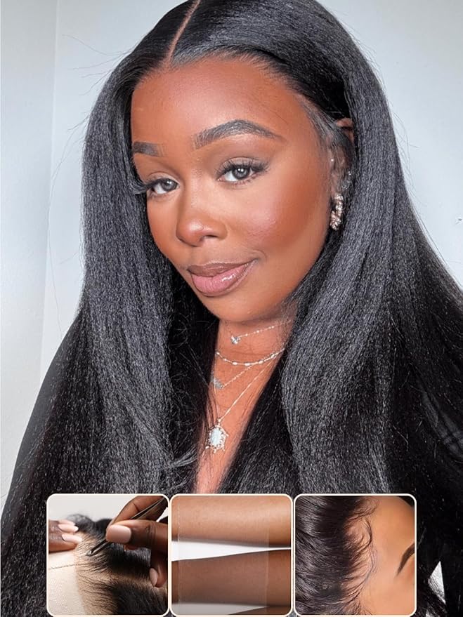 Nadula Yaki Straight Glueless 5x5 Thin HD BlendAway Lace Closure Bye Bye Knots Wigs Human Hair Pre Cut/Plucked/Bleached Match All Skin Tones Pre Everything Glueless Wigs 180% Density 24inch