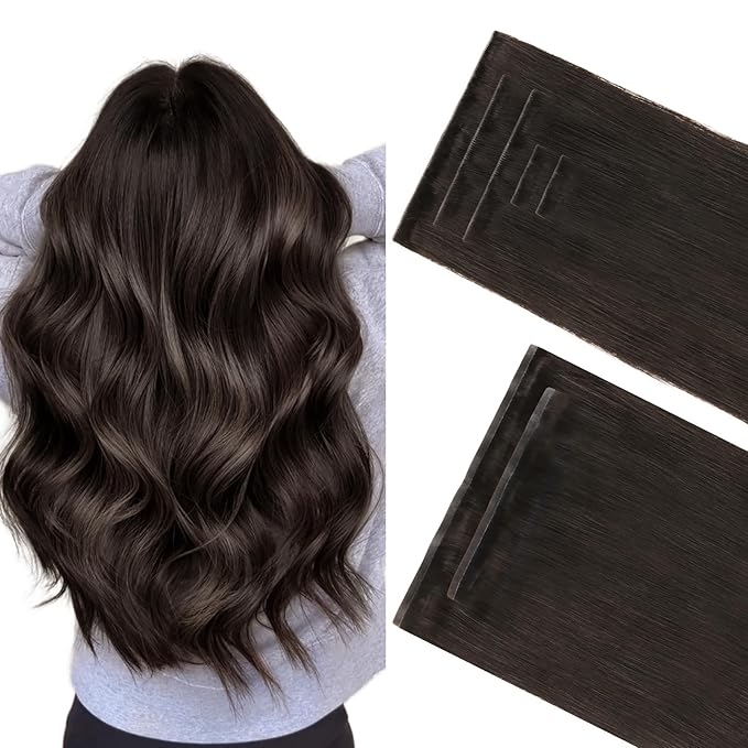 GOO GOO Invisi Edge Clip in Hair Extensions Set, 16inch 140g, 5pcs Injected Seamless PU Clip ins and 2pcs Classical PU Clip insip ins, Virgin Real Human Hair, #2A