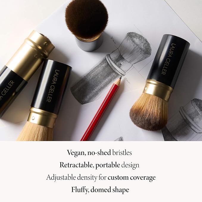LAURA GELLER NEW YORK Retractable Airbrush Kabuki Brush for All Face Makeup & Foundation for Liquid, Cream and Powder Face Makeup With Aluminum Handle