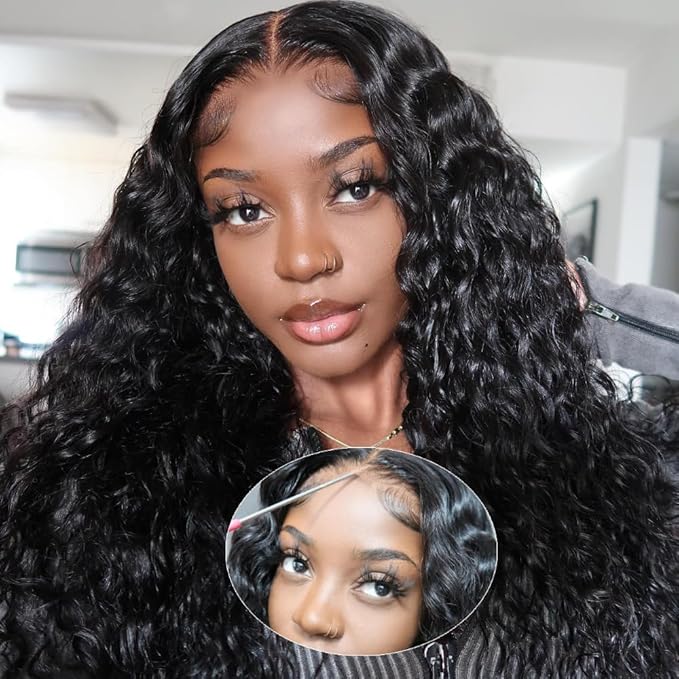 Julia Hair 12A Bye Bye Knots Glueless Wig Water Wave 7x5 Pre Cut HD Lace Closure Wigs Human Hair Wear and Go Pre Plucked for Beginners Wet Wavy Lace Front Wigs Brazilian Hair Natural 20 Inch