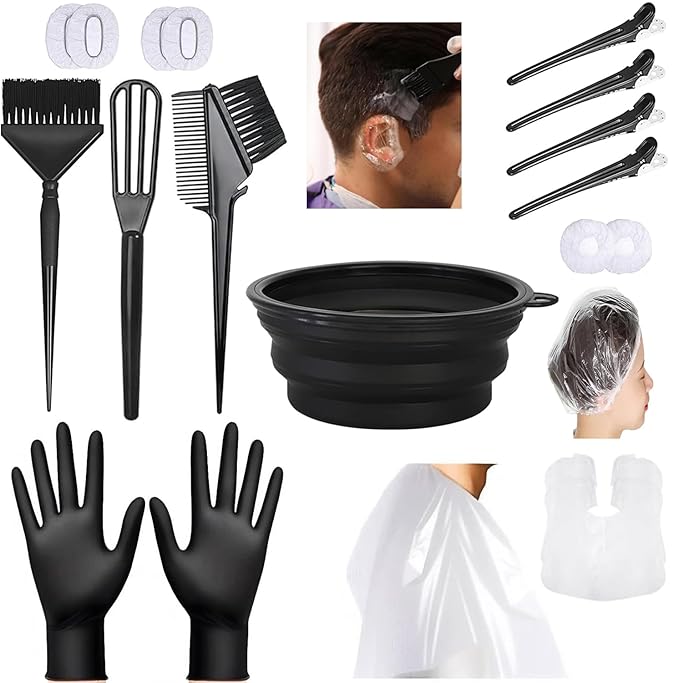 18 Pcs Professional Hair Bleach Kit Hair Coloring with Hair Dye Brush, Includes Hair Color Bowl, Hair Clip, Ear Muffs for Salon Hair Dye Tools and DIY at Home
