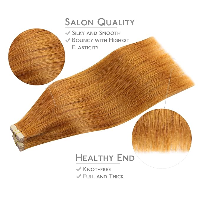 WENNALIFE Tape in Hair Extensions Human Hair, 40pcs 100g 22 inch Auburn Ginger Real Human Hair Straight Tape in Extensions Invisible Human Hair Extensions Reusable Real Hair Extensions