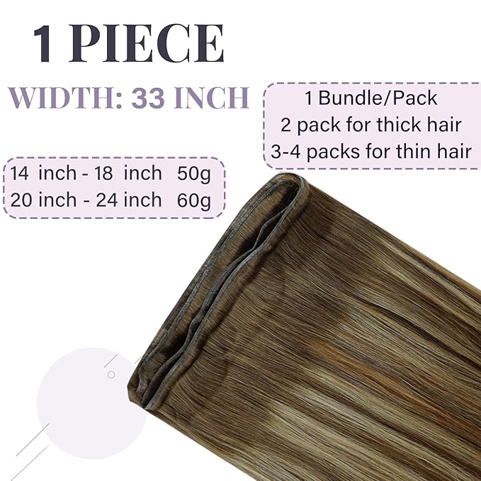 fshine 20 Inch 60 Gram Genius Weft Hair Extensions Human Hair Balayage Medium Brown Mixed Blonde Hand Tied Straight Hair Soft and Light Weight Remy Hair Specially for Your Fashionable Hairstyle