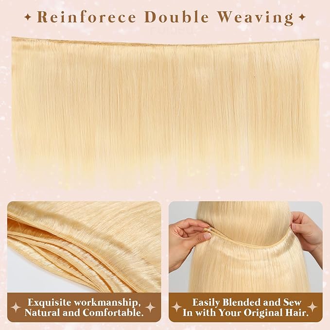 613 Bundles Human Hair 4 Bundles Blonde Straight 20 22 24 26Inch 16A Grade Brazilian Virgin Human Hair Weave Hair Extensions For Women