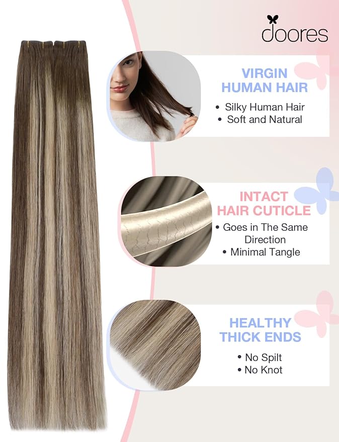 DOORES Invisi Edge Hair Extensions Tape in, Chocolate Brown to Honey Blonde 10 Injection Tapeins with 10 Injection Tapeins 50g 16 Inch, Injected Tape in Virgin Human Hair