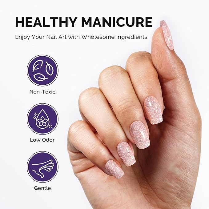 MelodySusie Galaliver Pink Glitter Gel Nail Polish, 15ML Sparkly Light Pink Shimmer Gel Polish Soak Off UV LED Cured Long Lasting Gift for Women DIY Nail Design Nail Art Manicure X04