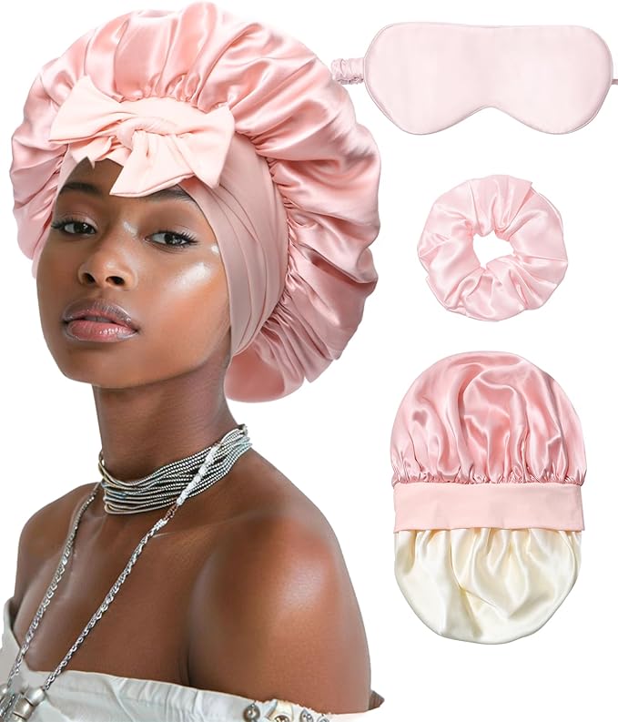 Mulberry Silk Bonnet Sleeping Women Curly Hair Bonnets Tie Band Double Layer Reversible Sleep Bonnet Silk Hair Wrap Sleep Cap