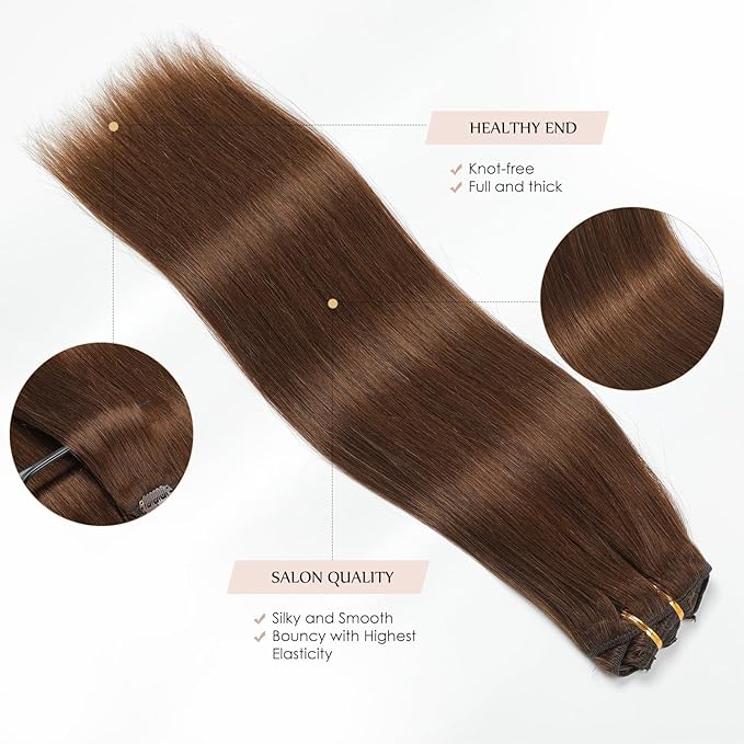 Sisily Clip in Hair Extensions Real Human Hair, 24 inch 180g, Chocolate Brown, 100% Brazilian Remy Human Hair Clip in Extensions Soft Straight 7pcs Per Set with 16 Clips Double Weft