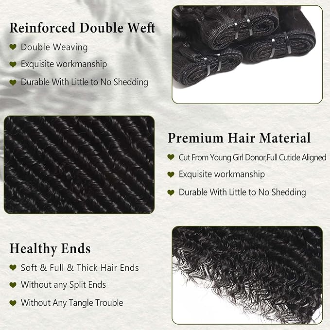 12A Deep Wave Human Hair Bundles 4 Pcs 18 20 22 24 Inch 100% Unprocessed Virgin Remy Hair Natural Black Water Wave Human Hair Extensions For Black Women