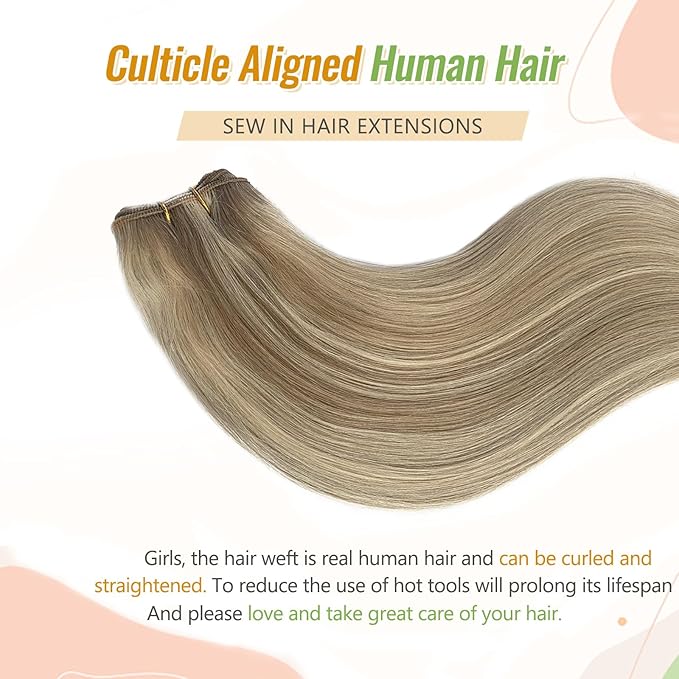 Blonde Weft Hair Extensions Human Hair, 20 Inch 100G Platinum Blonde Hair Extensions Real Human Hair Wefts Hand Tied Silky Straight Highlights Sew in Hair Bundles