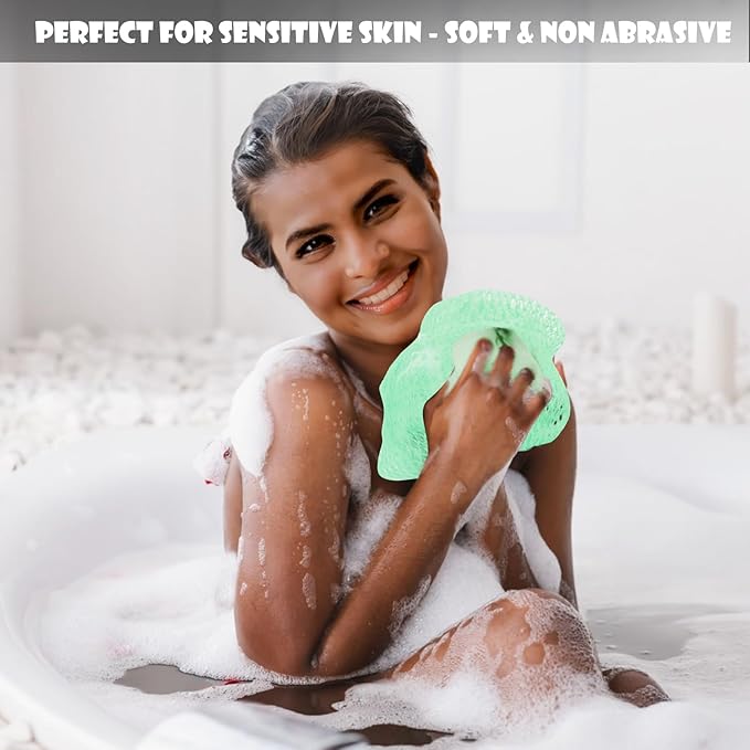 SubSahara African Net Sponge Authentic - 2 Pieces Exfoliating Scrubber for All Skin Types, Ideal for Face & Body Daily Use, Durable, Gentle Exfoliation (Rose Red & Mint Green)