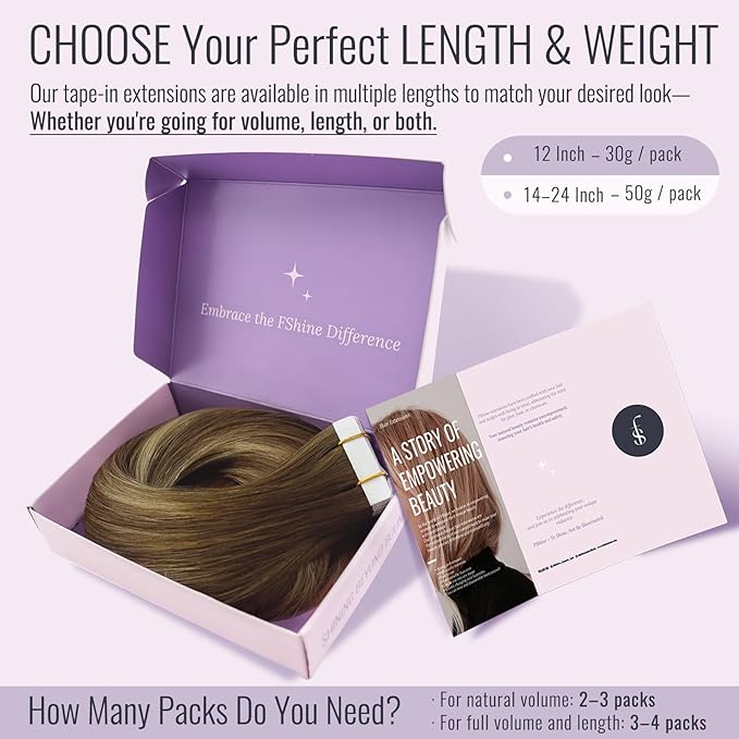 Fshine Tape in Extension Human Hair Balayage Chocolate Brown to Caramel Blonde 20 pcs 30 g Seamless Invisible Straight Extensions Tape in Short for Moms 12 Inch,for Women, Ladies & Girls