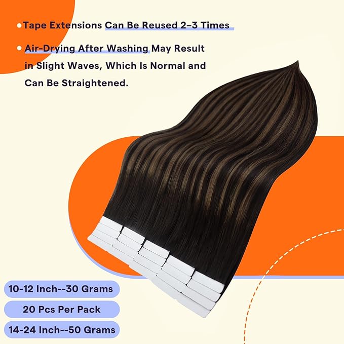 Full Shine Tape in Hair Extensions 30g 12 Inch Color 2 Fading to 8 Ash Brown Highlight 2 Darkest Brown Balayage Straight Double Sided Remy Hair Extensions Tape in 20PCS Soft and Silky for Women