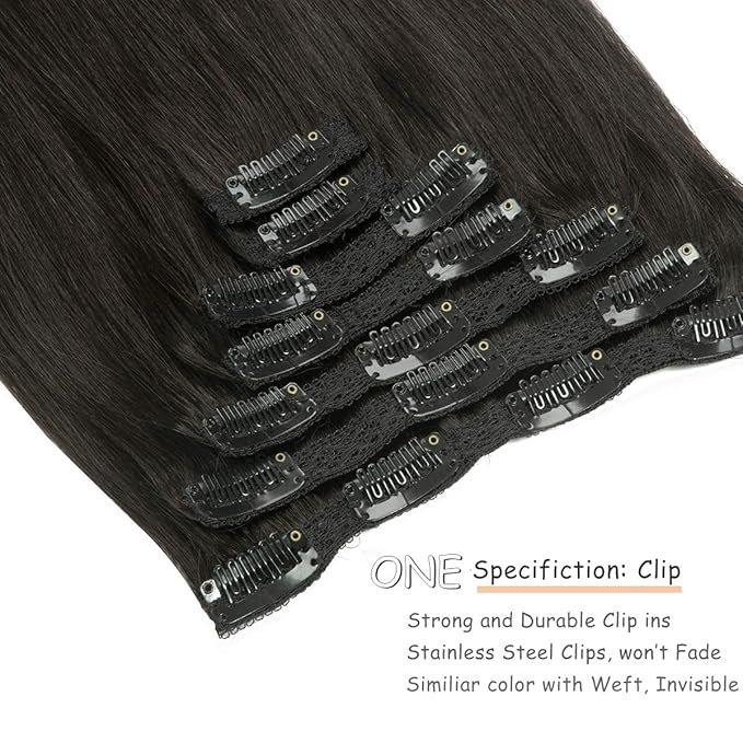 Caliee Clip in Hair Extensions Human Hair 20 Inch Black Hair Extensions Clip in Human Hair 1B Natural Black Double Weft 7 Pcs 140 G Thick Hair for Full Head