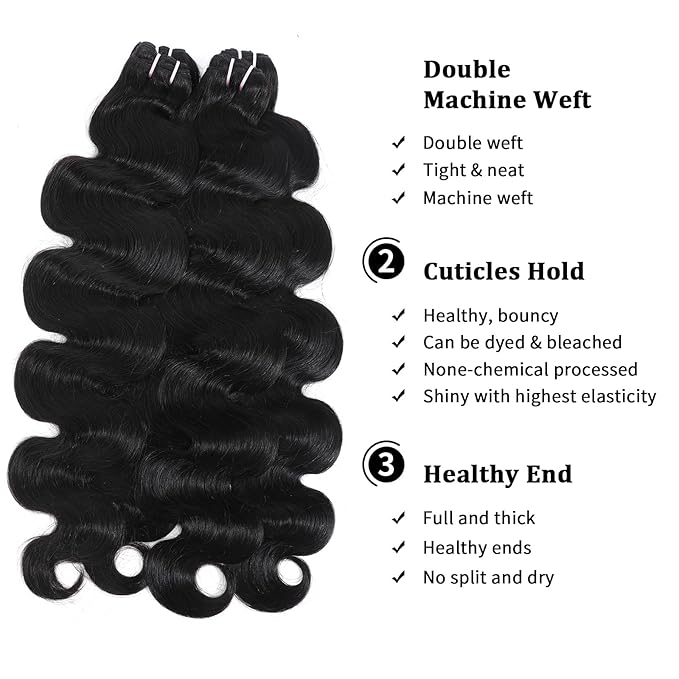 15A Raw Indian Human Hair Bundles Body Wave Bundles Human Hair,Triple Lifespan Virgin Remy Hair,No Tangle Shedding,Keep Texture Silky Soft After Multiple Washes (4 Bundles Natural Black, 24 26 28 30)