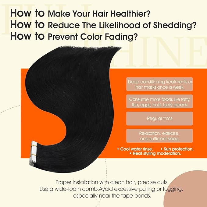 Full Shine Tape in Human Hair Remy Tape in Hair Extensions Human Hair Color 1B Double Sided Extension 22Inch Long Seamless Soft Skin Weft 100G 40Pcs for Women Add Length