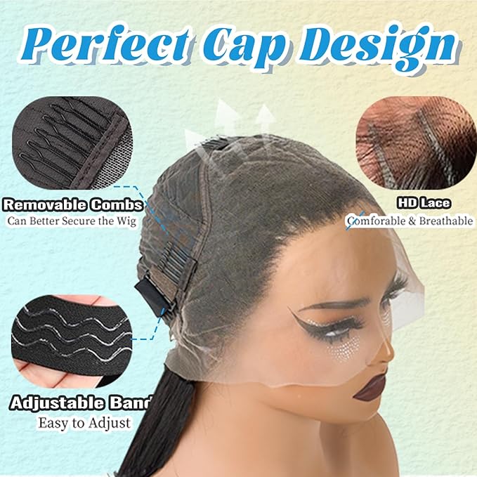 Bob Wig Human Hair 13x4 Straight Lace Front Wigs Human Hair 150% Density Glueless Wigs Human Hair Pre Plucked Straight Bob Wigs for Black Women (14 Inch,Natural Black)