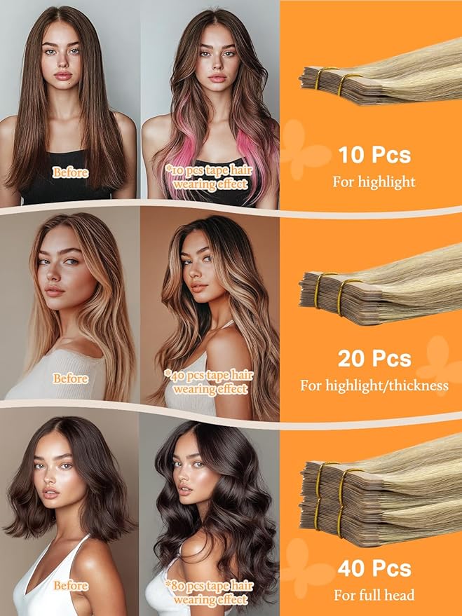 DOORES Human Hair Extensions Tape in, Balayage Light Blonde Highlighted Golden Blonde 22 Inch 30g 10pcs, Tape in Hair Extensions Straight Real Natural Hair Extensions